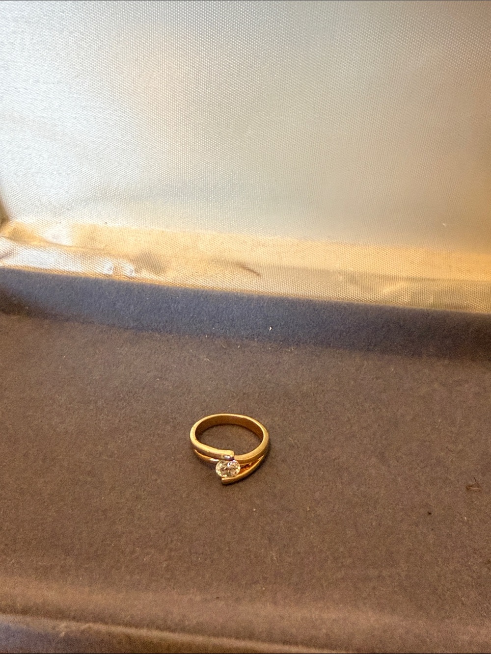 Minimalist Gold Ring with Clear Solitaire Stone vintage gold plated